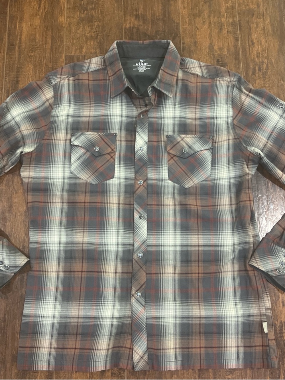 Kuhl Men's Plaid Button-Up Shirt in Brown and Gray